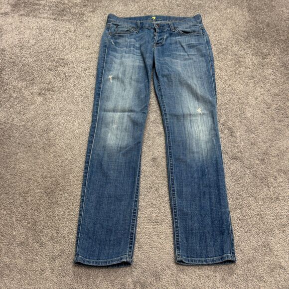 7 For All Mankind Josefina Skinny Boyfriend Denim Jeans Women 25 Button Fly Crop - Picture 1 of 16